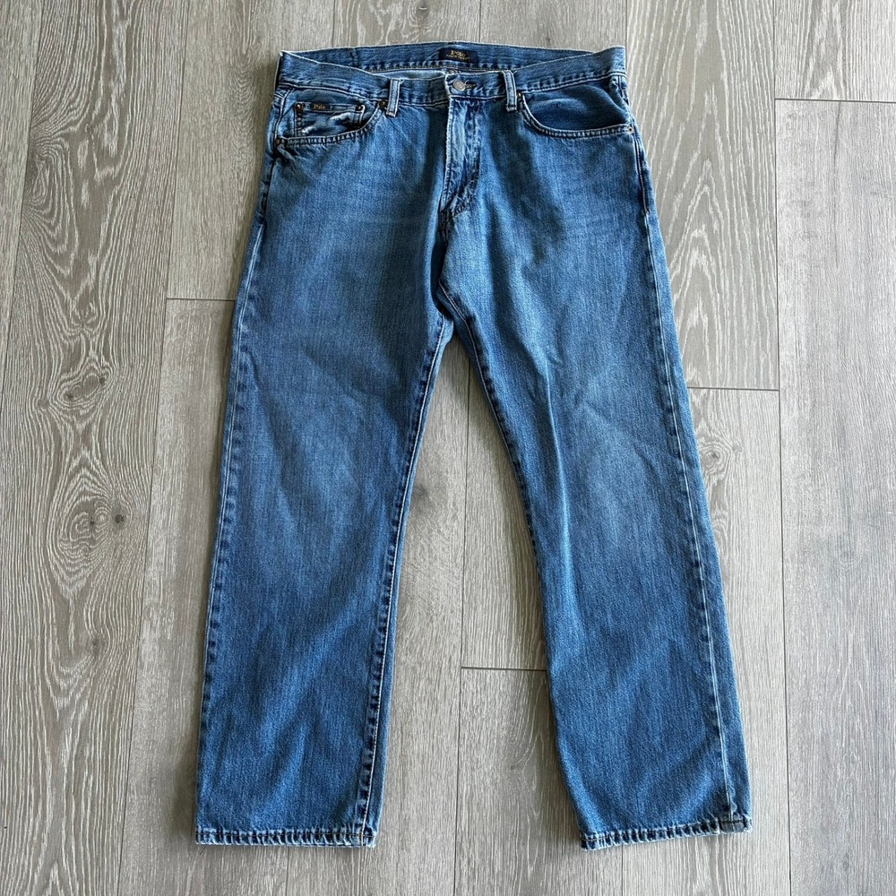 Polo Ralph Lauren Mens Blue Medium Wash Straight Leg Denim Jeans 34x30